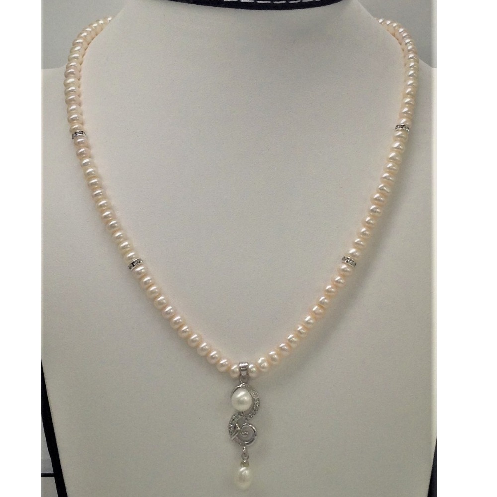 White cz and pearls pendent set with flat pearls mala jps0123