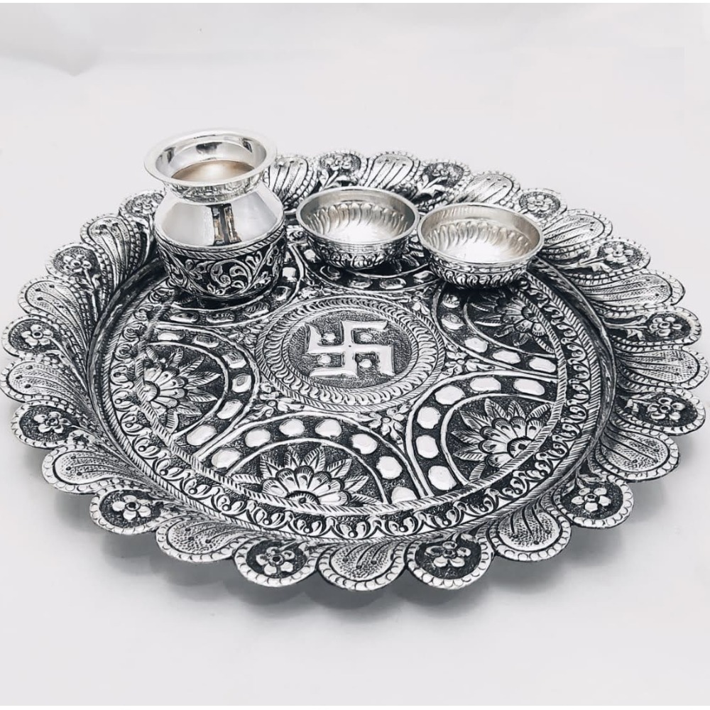 Buy quality 925 Pure Silver Antique Pooja Thali Set PO-263-24 in New Delhi