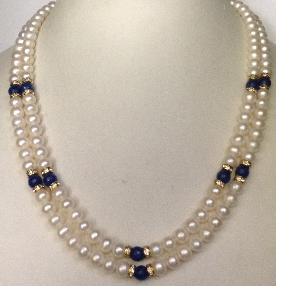white round pearls with chakri necklace 2 layers JPM0060