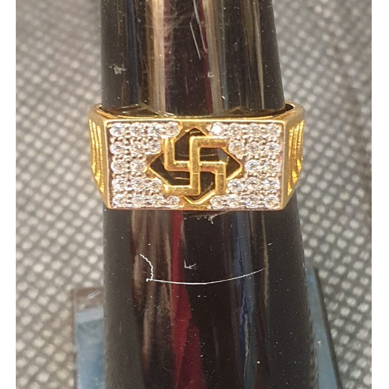 916 Gold CZ Swastik Design Ring For Men