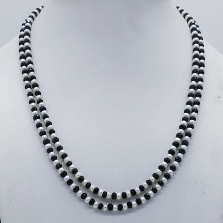 Freshwater white pearls and black cz necklace jpm0470