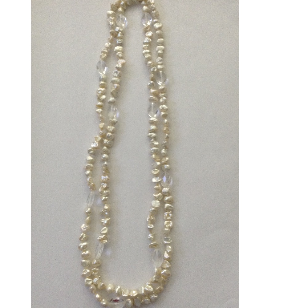 white baroque pearls long knotted mala with sphetic beeds JPM0140