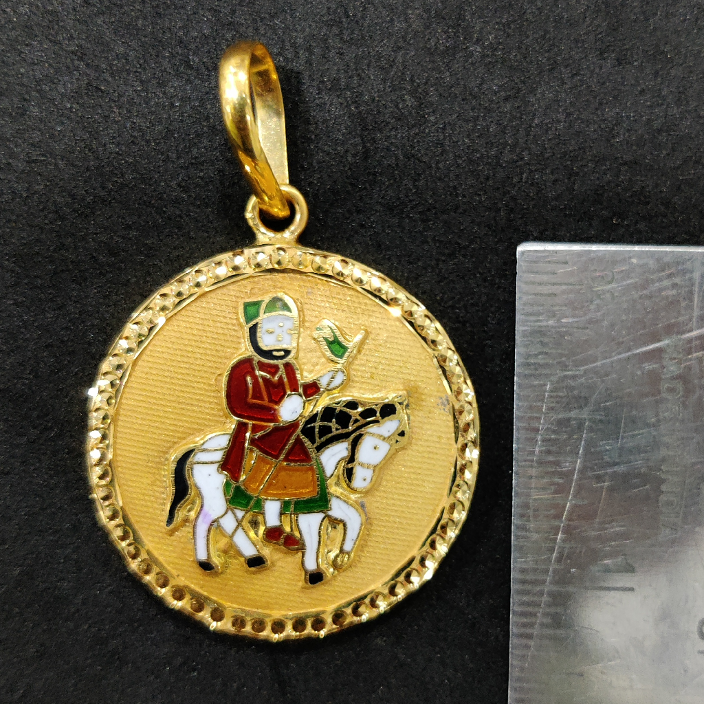 916 Gold Round Ramdev Pir Minakari Pendant