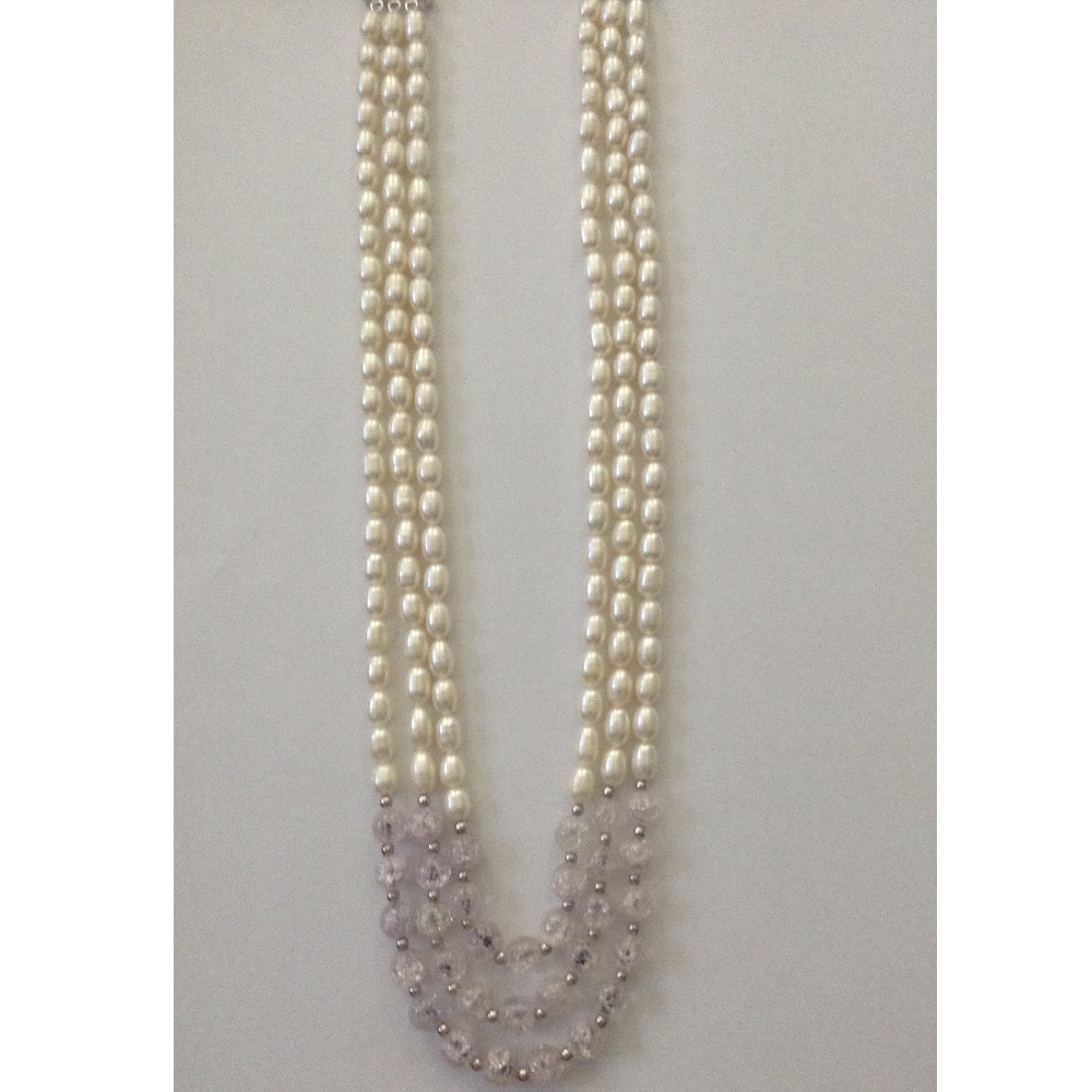 white oval pearls necklace with white semi precious JPM0266