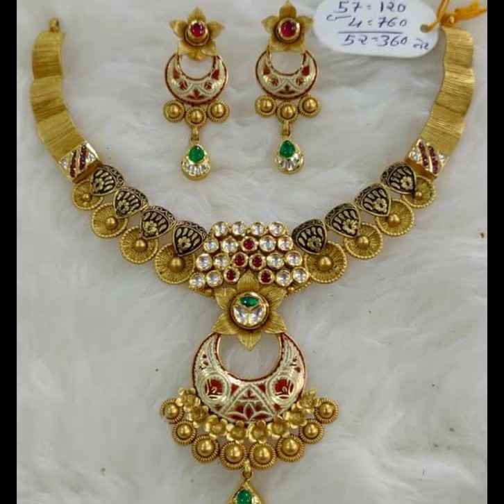 22k gold white and red meenakari necklace set