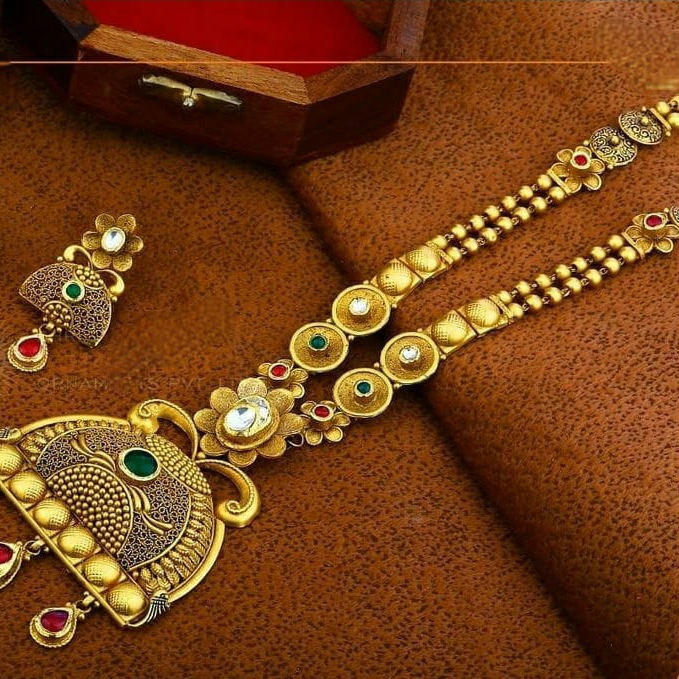 22k gold rajwadi long Necklace set