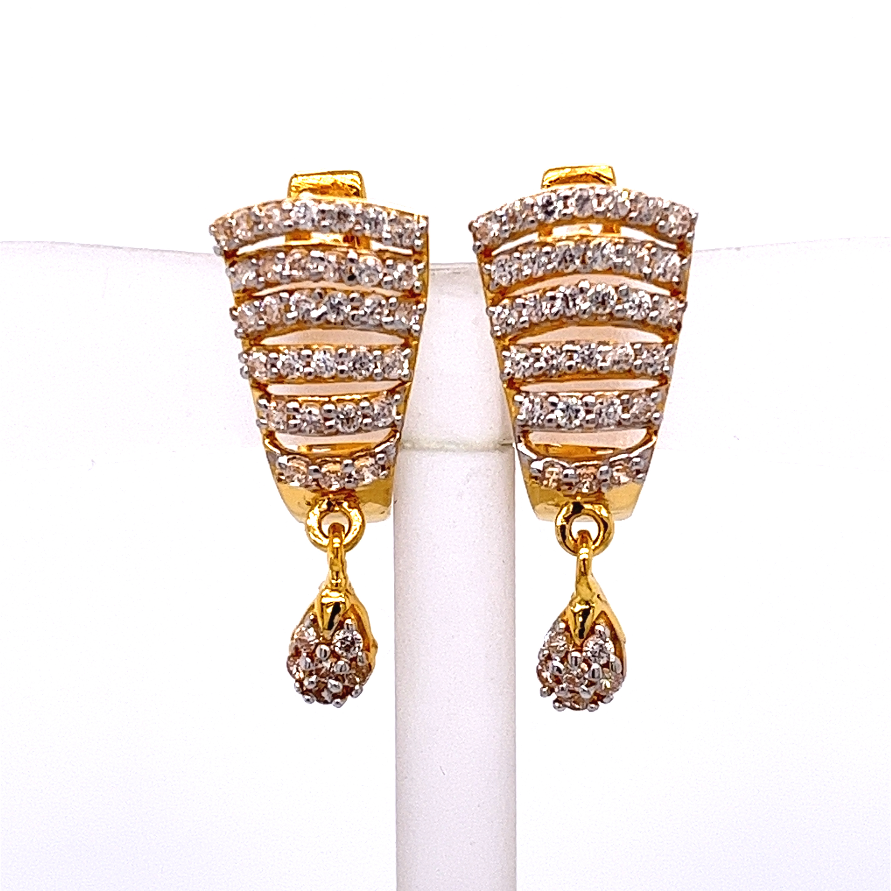 22k Yellow Gold CZ Sparkling Bali Earrings
