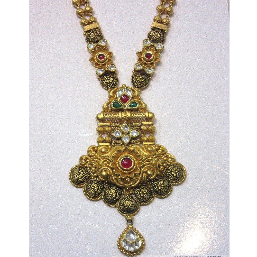 Vintage gold hm916 long jadtar necklace set