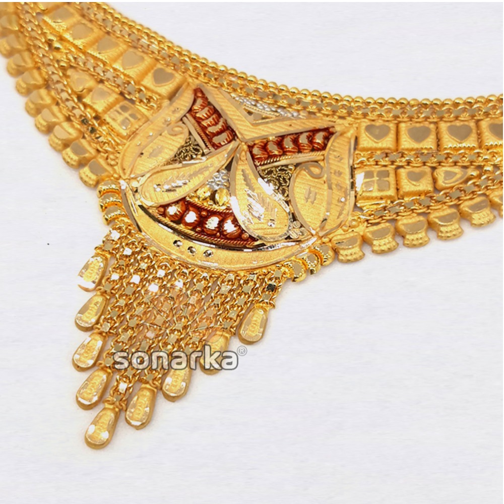 22KT Plain Gold Necklace Set For Ladies