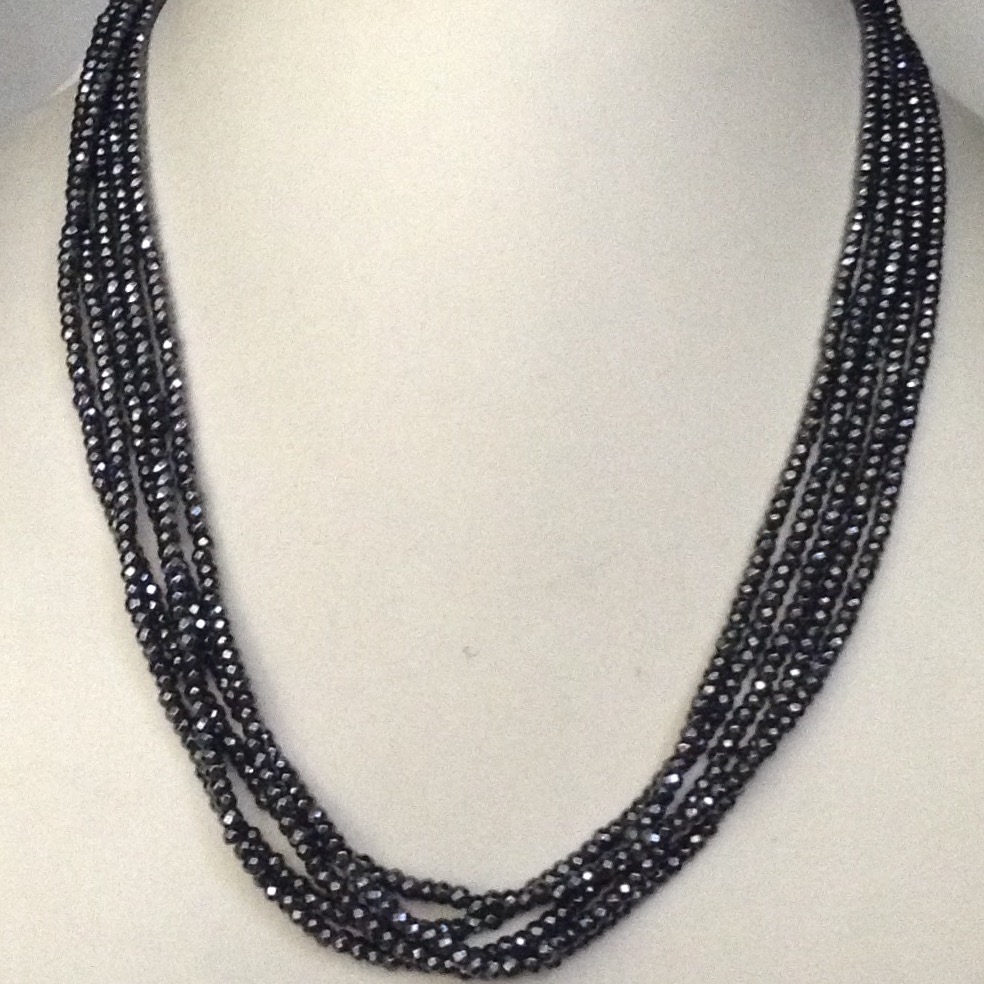 Natural gunmetal round faceted beeds 5 layers necklace jss0029