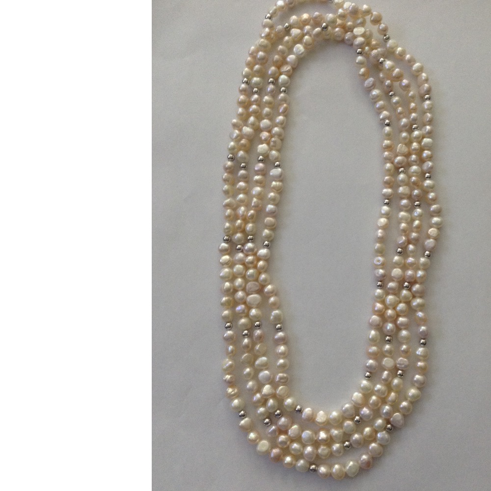 White and Pink Potato Pearls Long Mala With White Balls JPM0170
