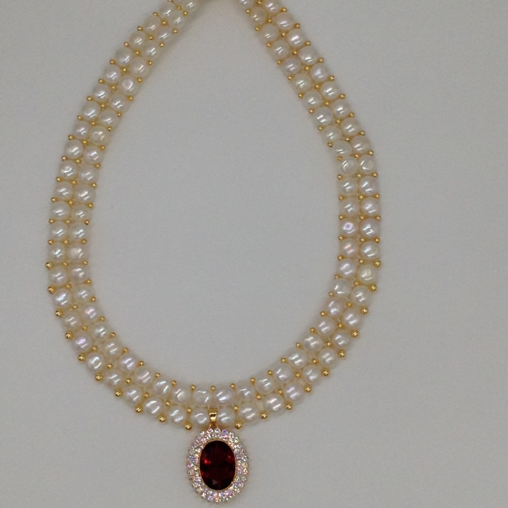 White;red cz pendent set with 2 line button pearls mala jps0258