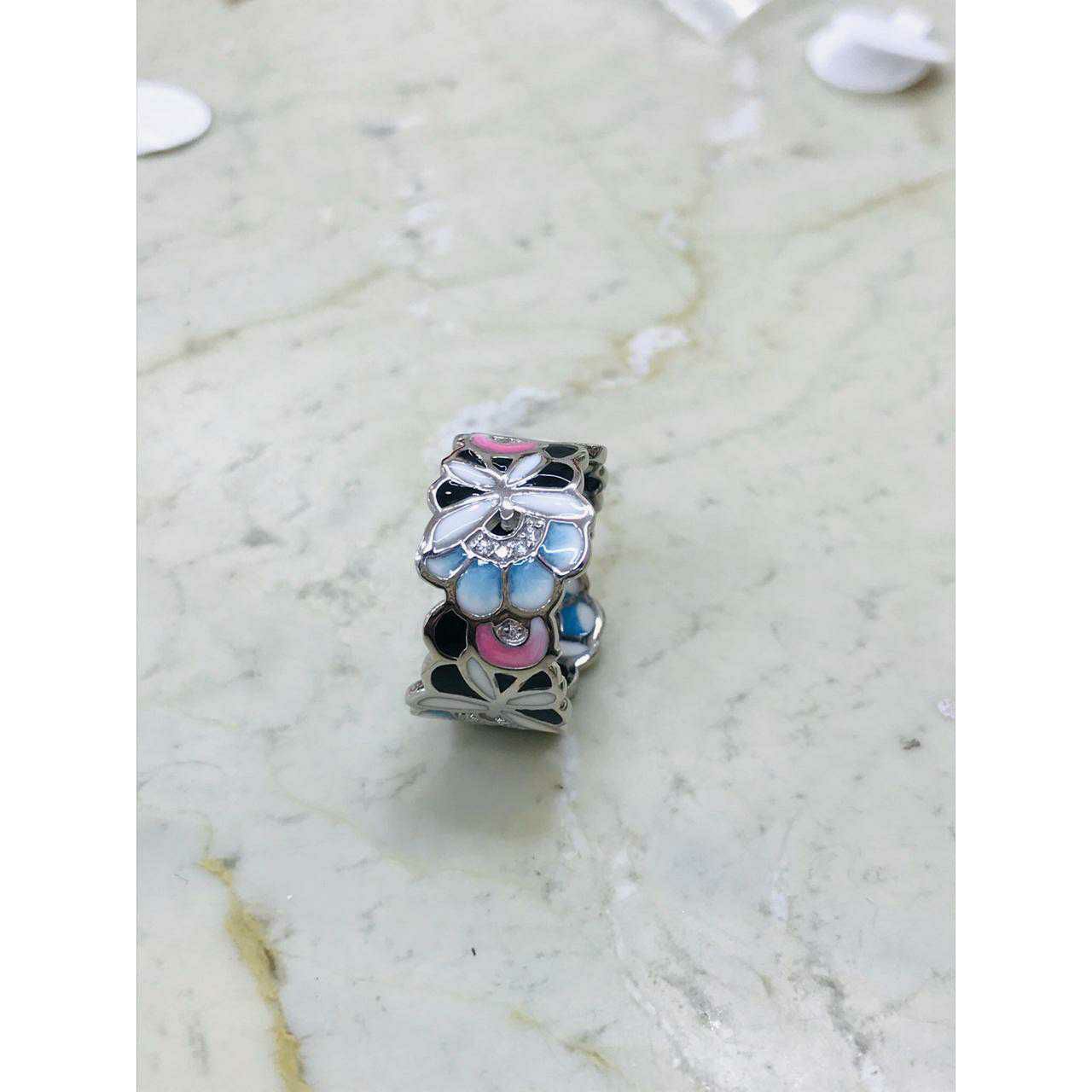 92.5 Sterling Silver Butterfly Designing Multi Colour Toe Ring Ms-3030