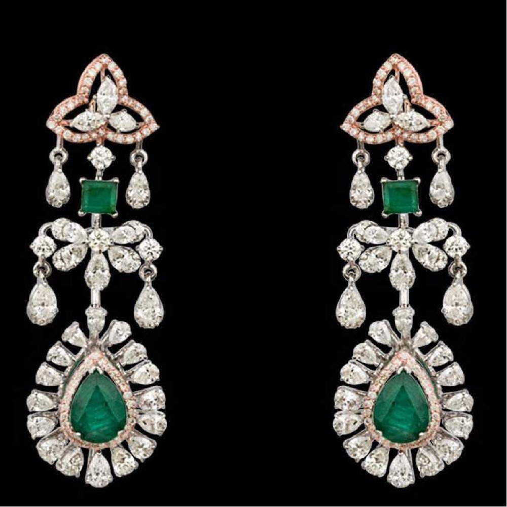 Diamonds and Emeralds Ear Hangings JSJ0033