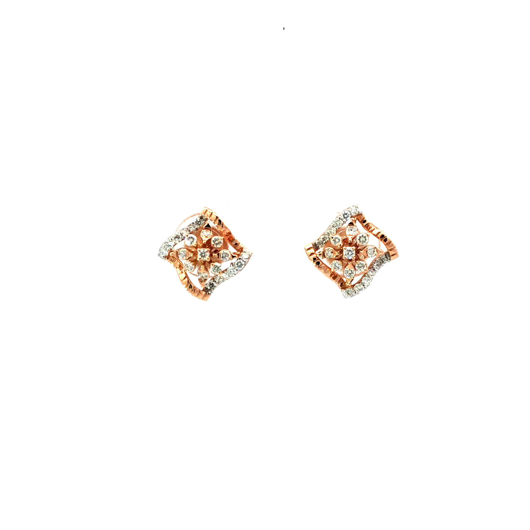 18kt diamond square curved earrings in rosegold