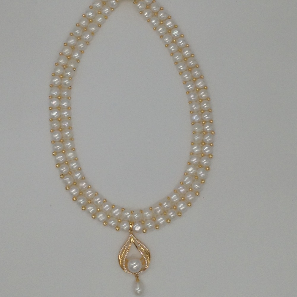 White cz pendent set with 2 line button pearls mala jps0245