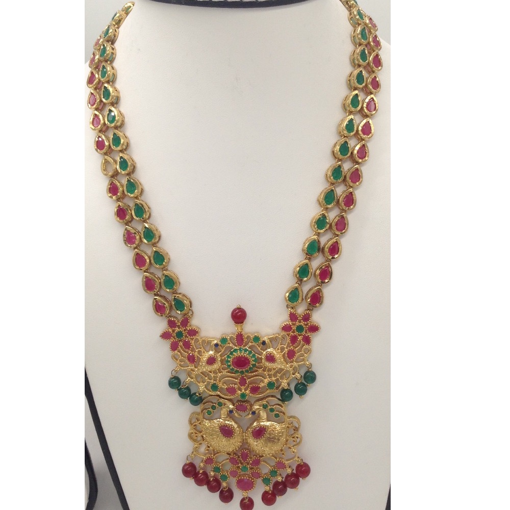 Green and red cz stones peacock necklace haar set jnc0008
