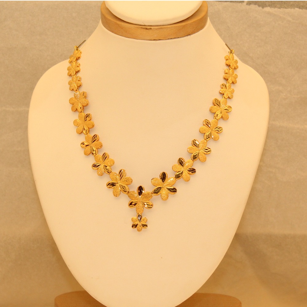 Designer Gold Floral Necklace with Earrings - South India Jewels