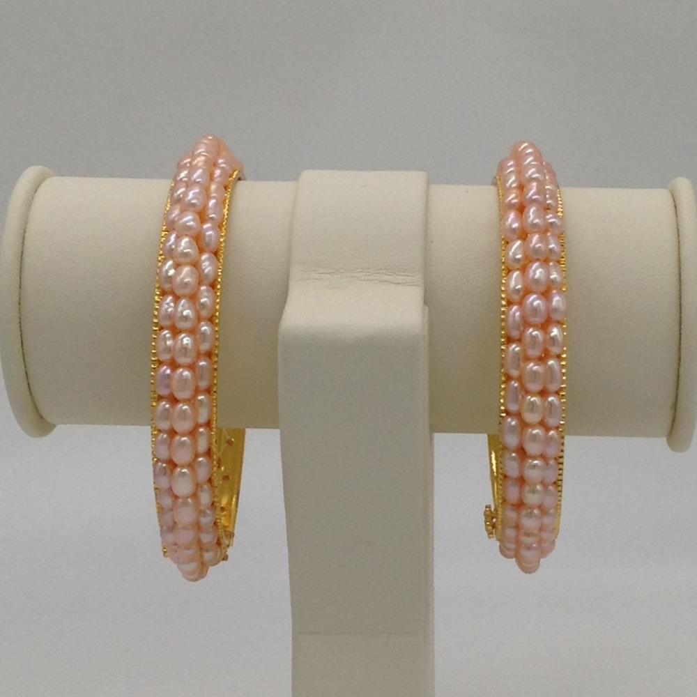 Peach oval pearls 3 layers bangles jbg0067