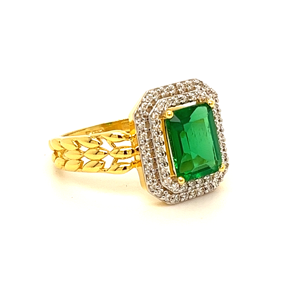 Manufacturer of 916 gold cz green color stone ring | Jewelxy - 205696