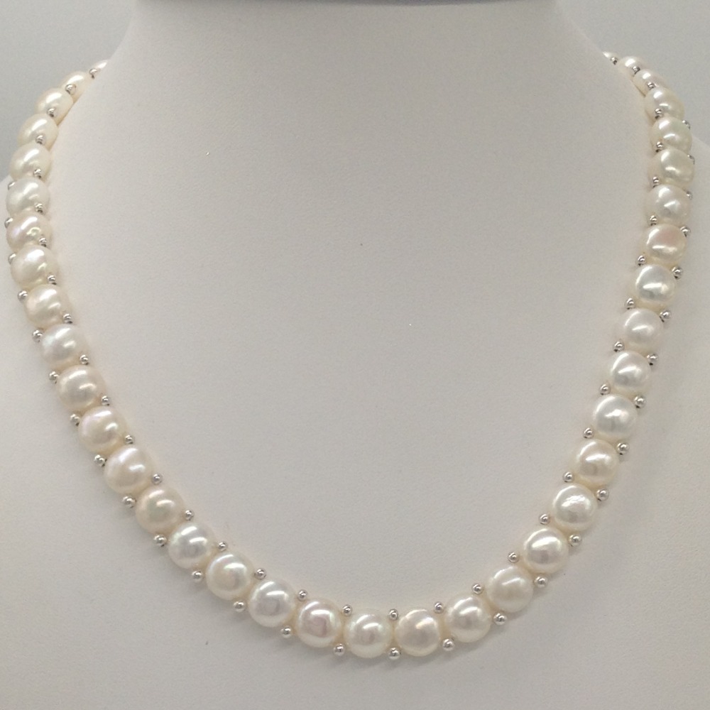 Freshwater white button pearls 1 lines necklace set jpp1020