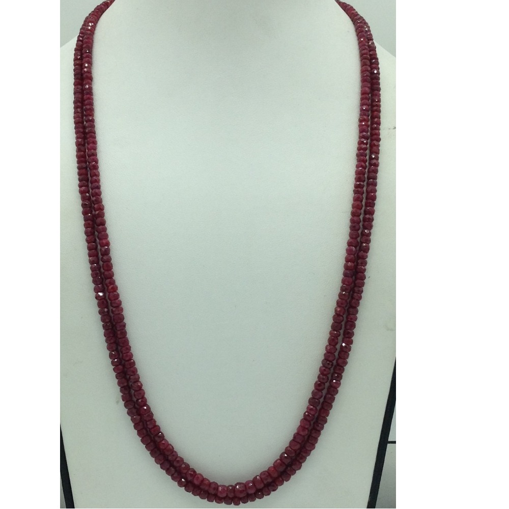 Natural Red Ruby Round Faceted Beeds 2 Layers Necklace JSR0160
