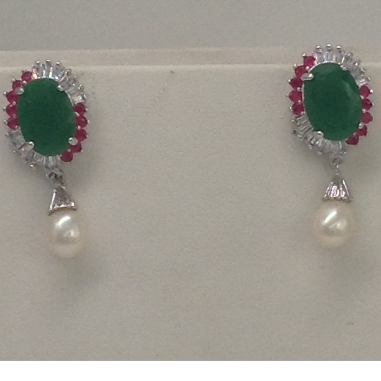 Tri colour cz pendent set with flat pearls mala jps0119