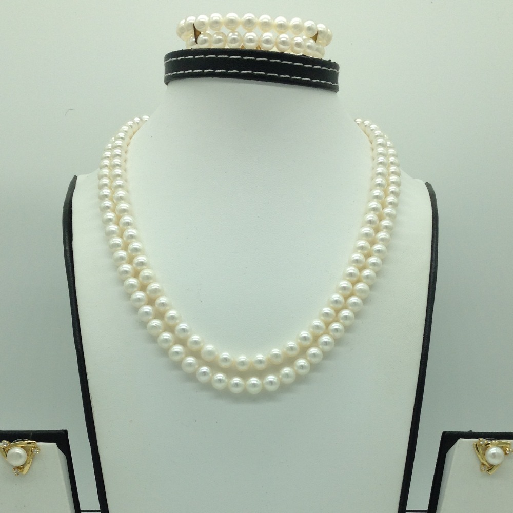 Freshwater white round 2 lines pearls full set jpp1051