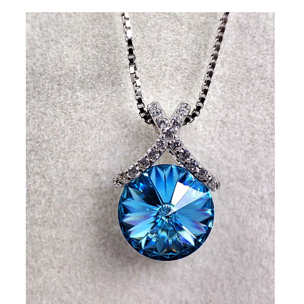 925 silver blue diamond pendant with box chain