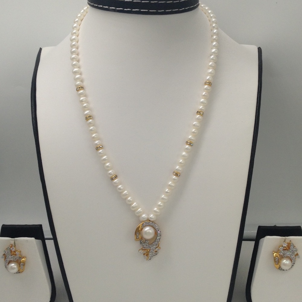 White cz and pearls pendent set with potato pearls mala jps0024
