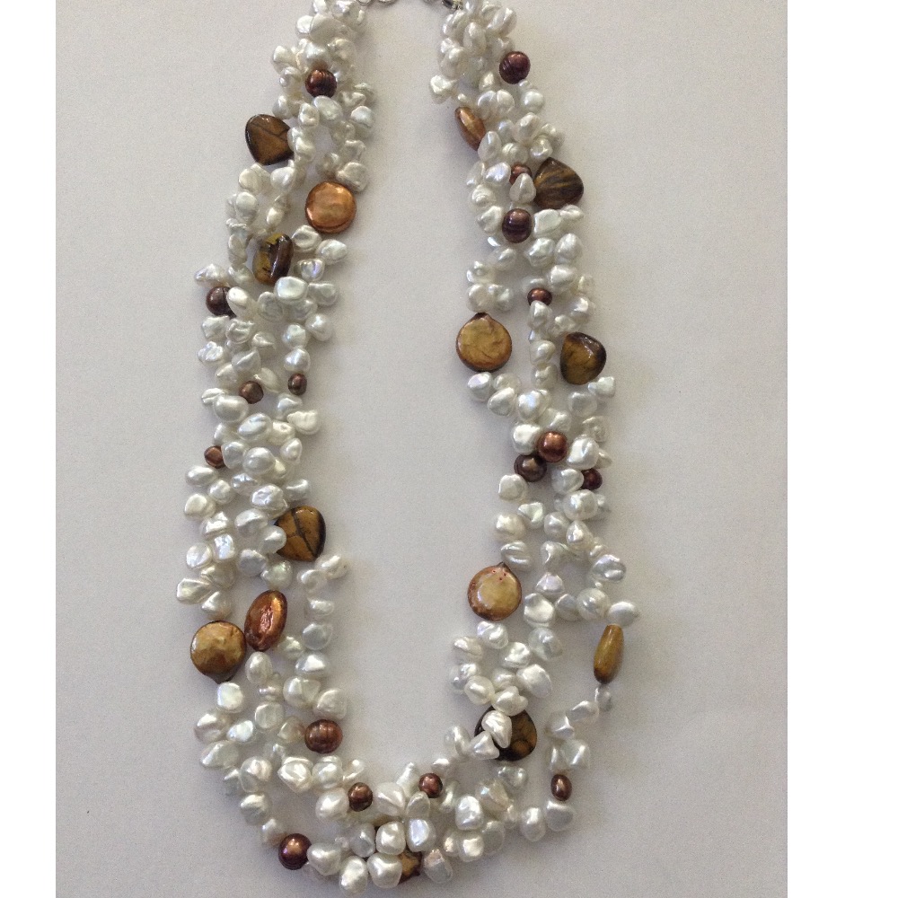white baroque pearls twisted necklace with tigerstones JPM0144
