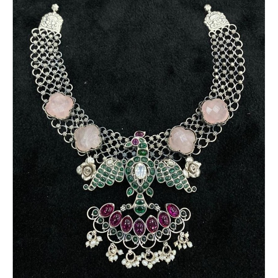 925 Pure Silver Statement Temple Necklace By Puran.