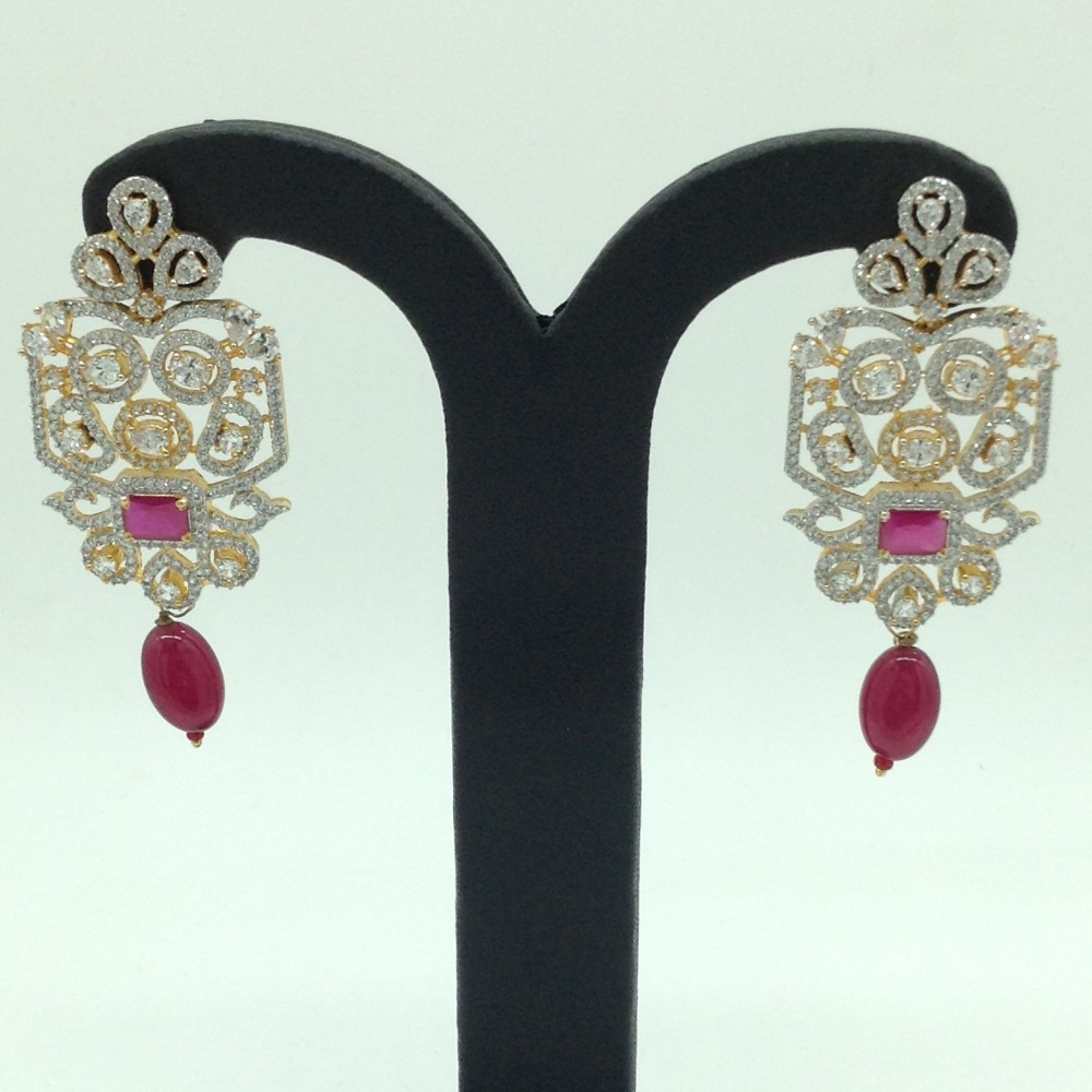 White and Red CZ Stones Ear Hangings JER0060