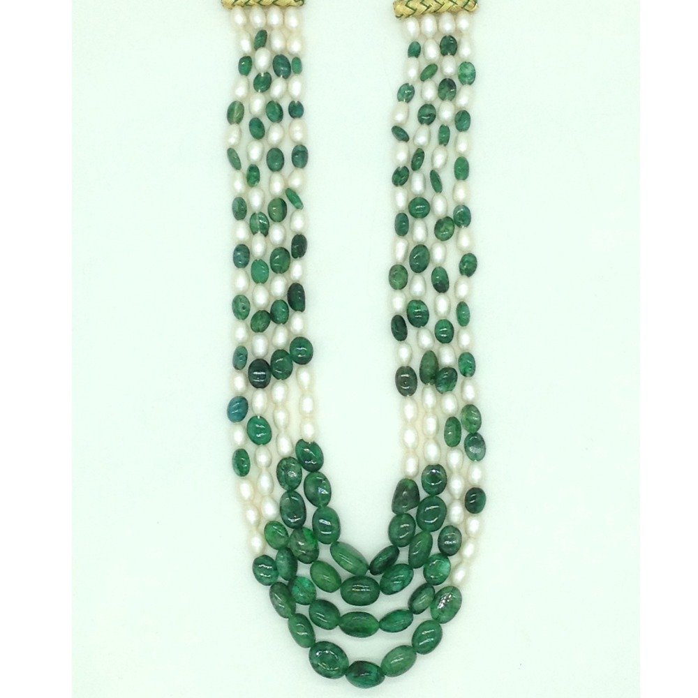 White oval pearls with green bariels 4 layers necklace jpm0413