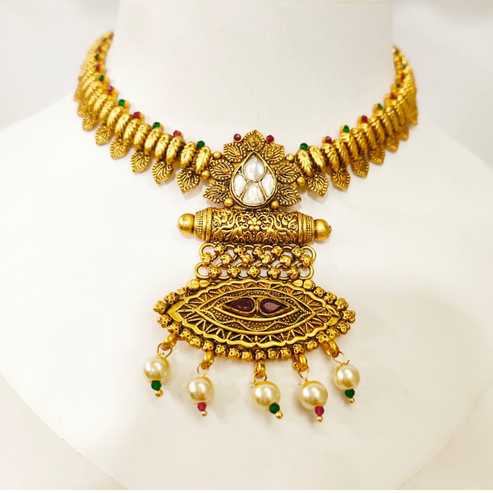 Traditional Pearl Jewellery Sets with kundan work gold plated necklace set 1452