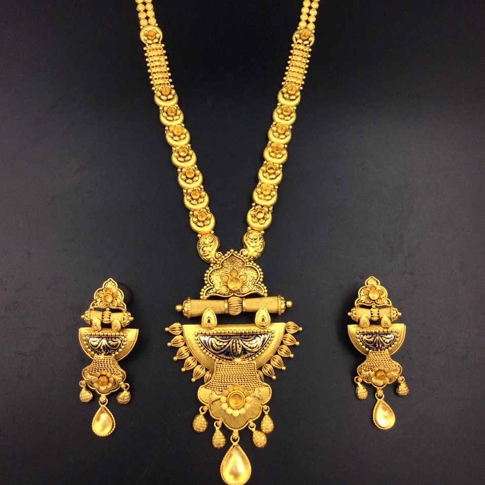 916 gold meenakari with Flower design long necklace set