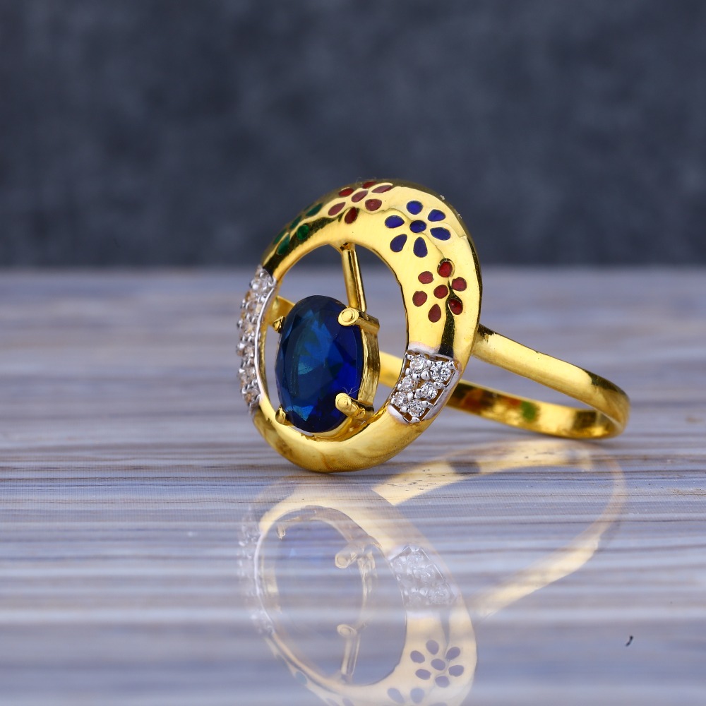 22KT Gold Cz Designer Color Stone Ladies Long Ring LLR197