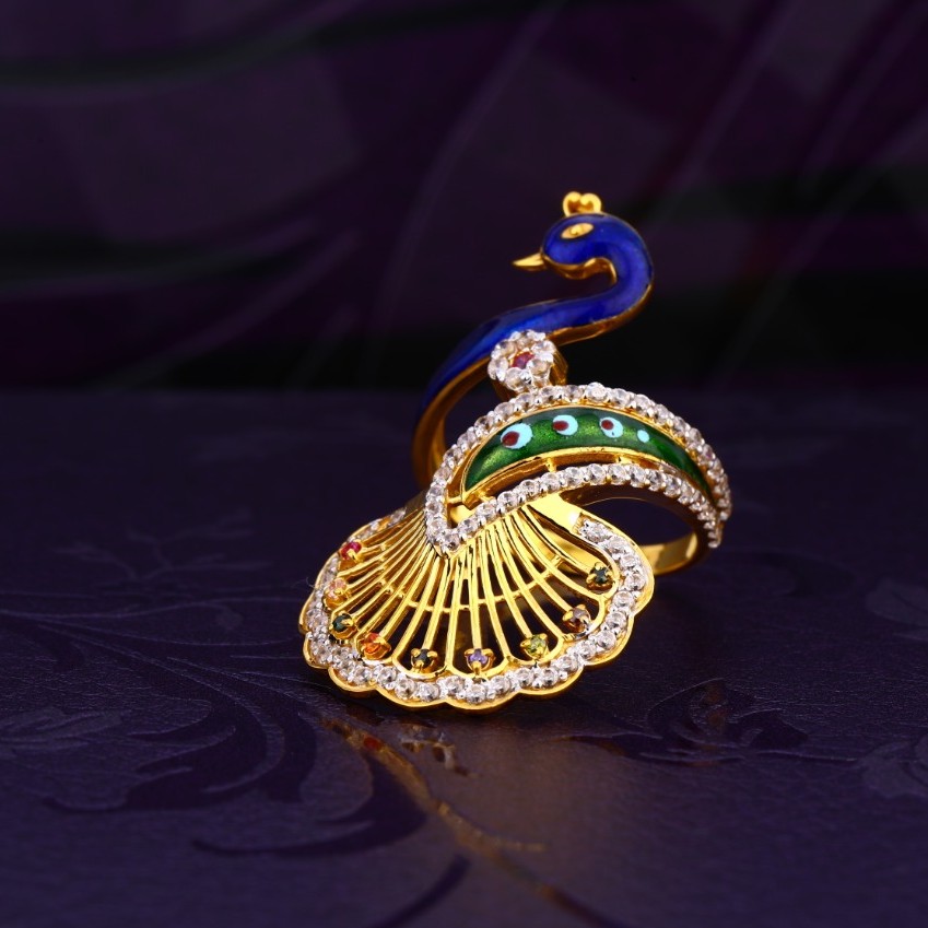 22k Gold Ring, Enameled Peacock Gold 22kt Gold, Indian Handmade Jewelry -  Etsy