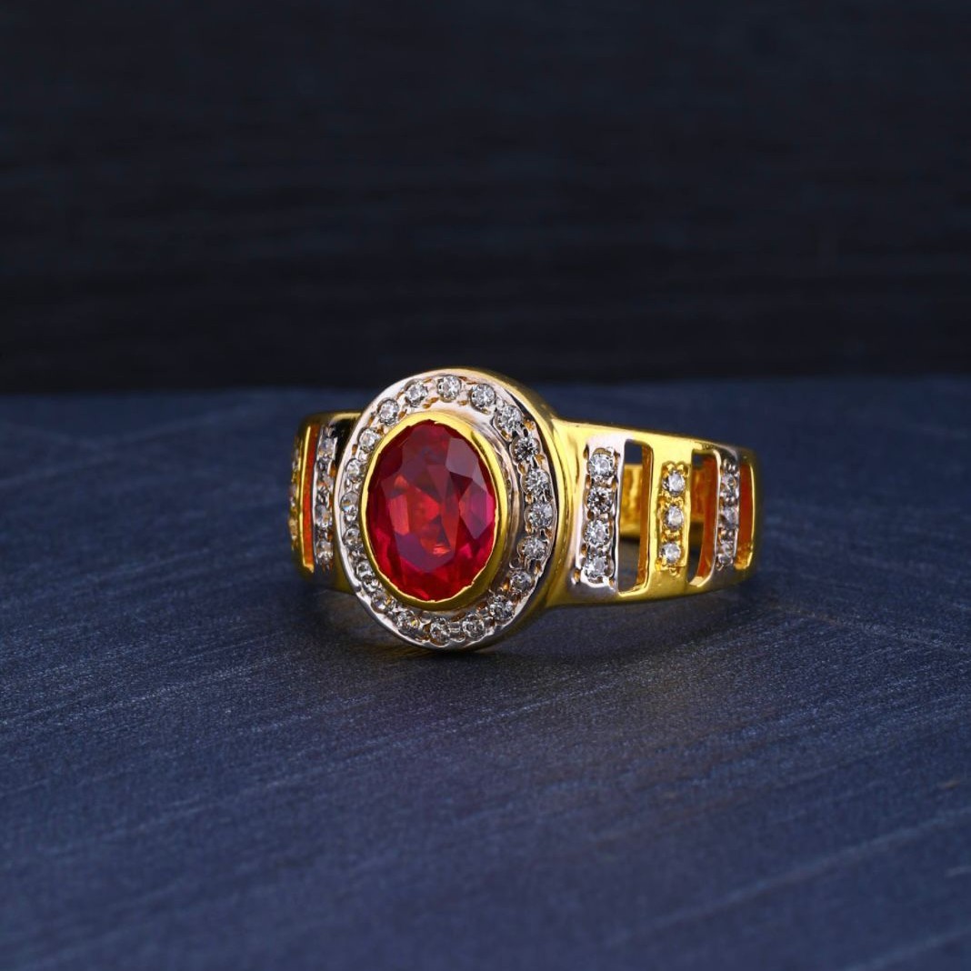 916 Gold Oval Shape Ruby Stone Gents Ring