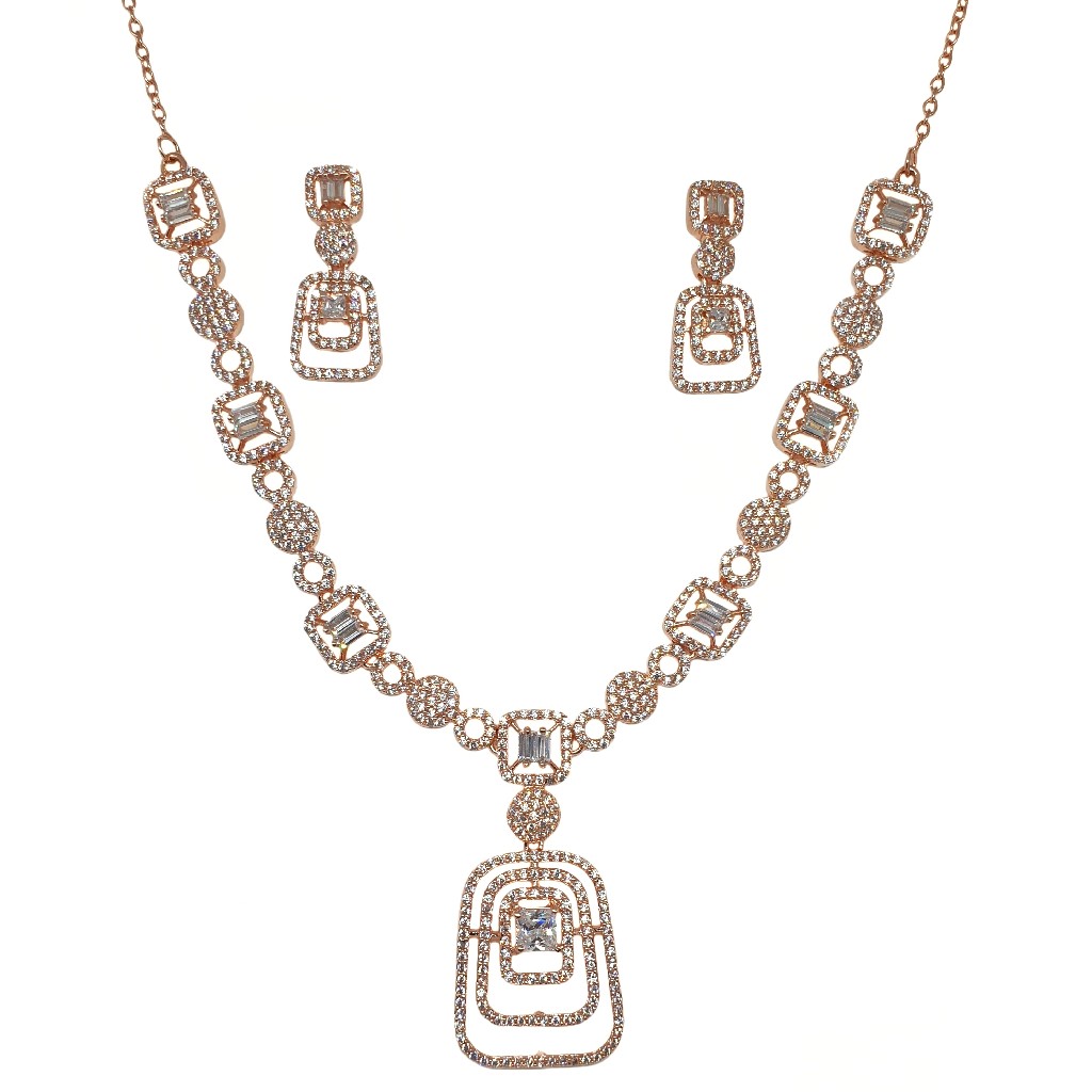 925 Rose Silver Designer Necklace Set MGA - NKS0105