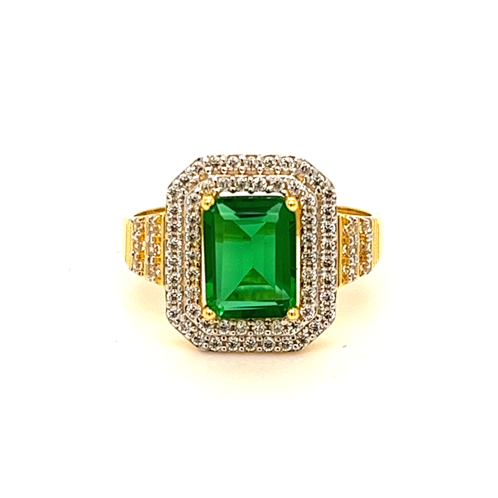 Girlish Silver Ring Design | Oval Shape With Rectangle Green Stone |