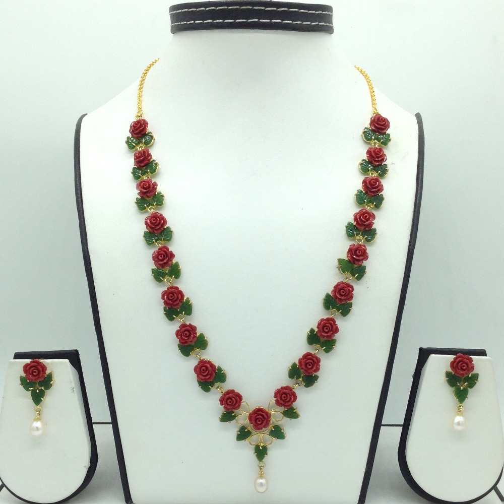 Coral flower and jade leaves necklace set  jnc0136