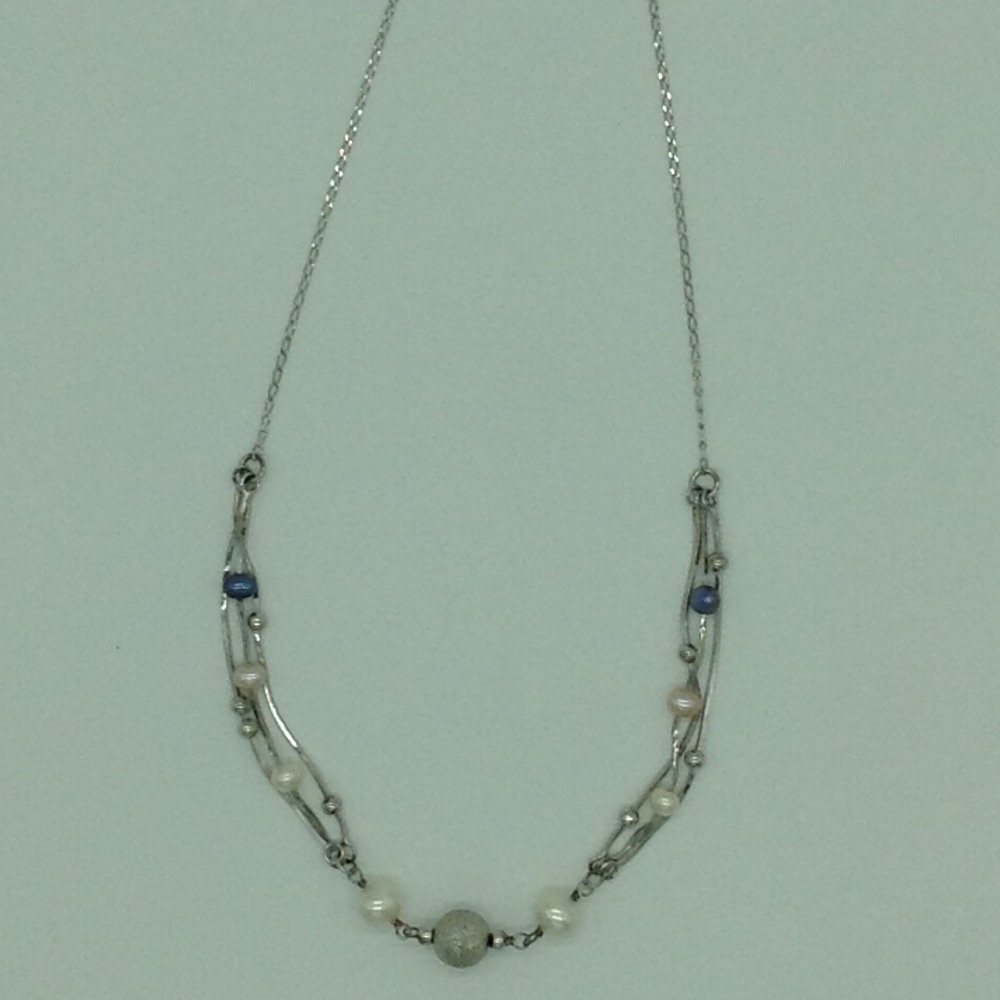 Freshwater multicolour pearls silver chain jnc0094