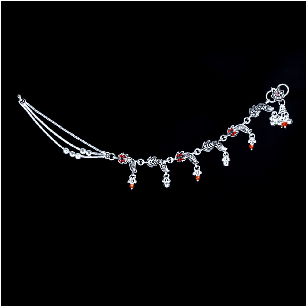 Silver Fancy Red Stone Payal