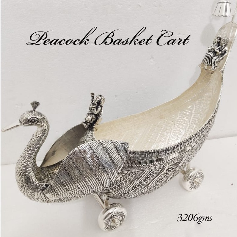 925 pure silver Peacock basket cart design