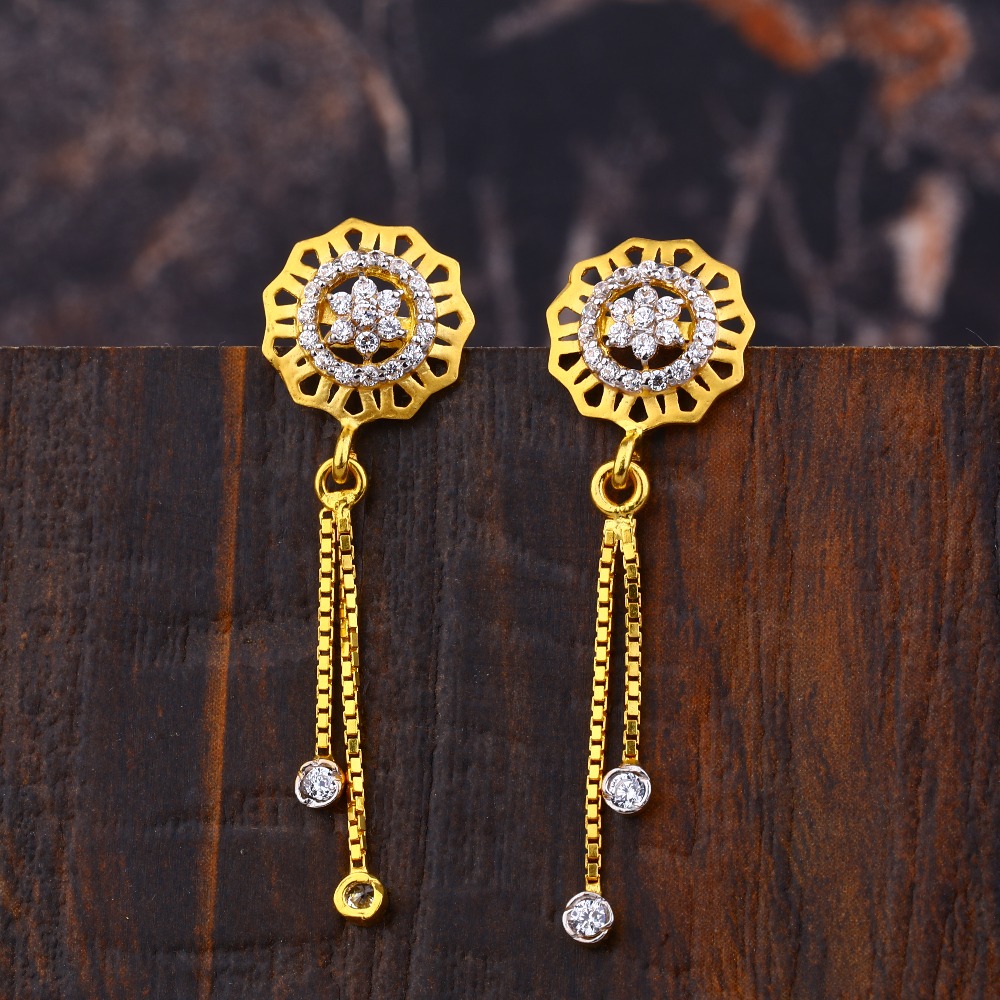 Earring  Rose Gold  White Blue Cz  Hanging  Latkan  Gujjadi Swarna  Jewellers