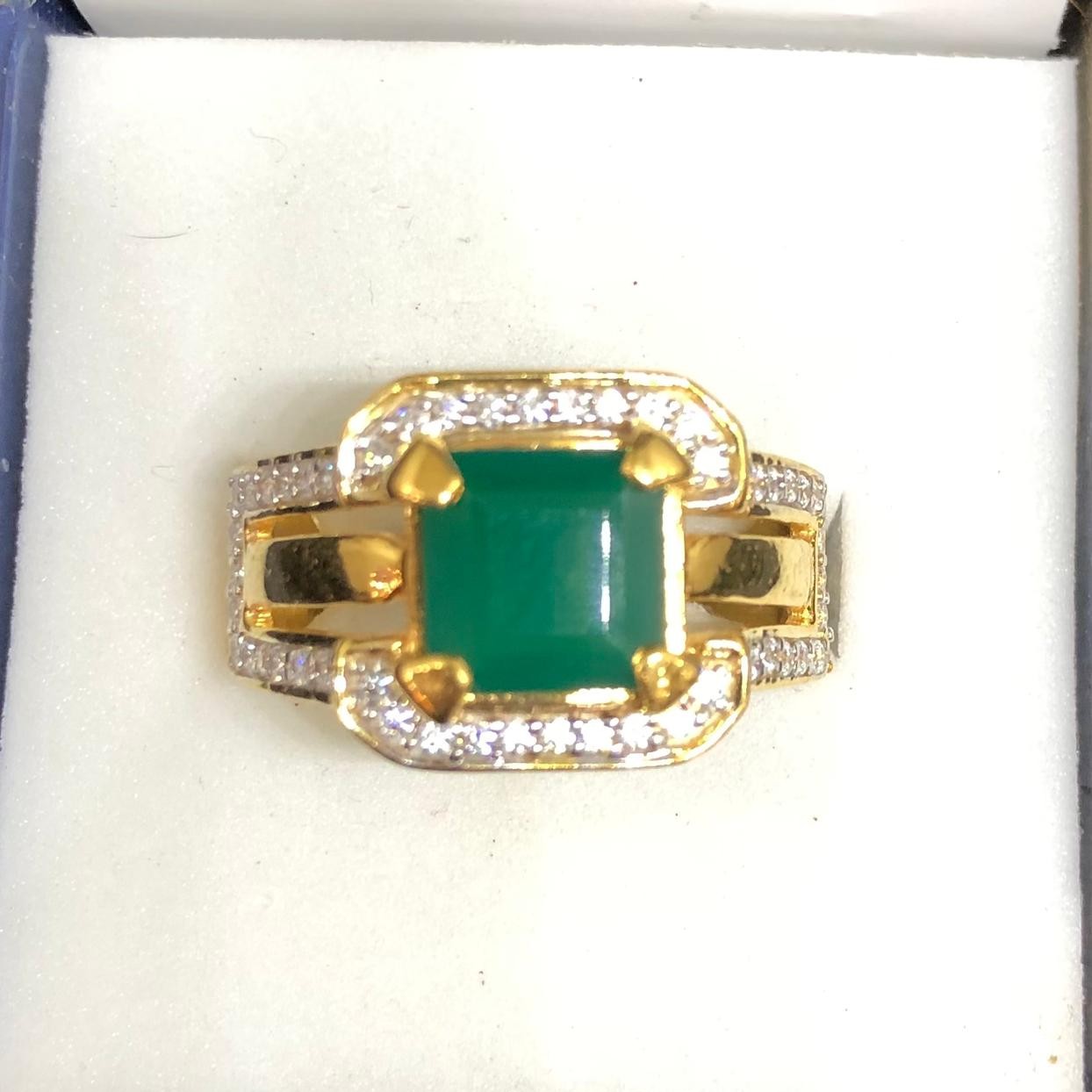 22K Gold Green Stone Ring For Men