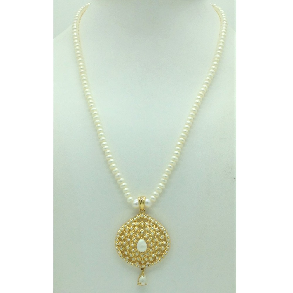Pearls pendent set with 1 line flat pearls mala jps0678