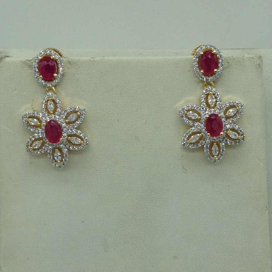 White;red cz broach set with 22 lines kc rice pearls jps0664
