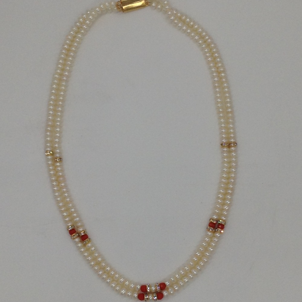 white flat pearls necklace with cz golden chakri jpm0338